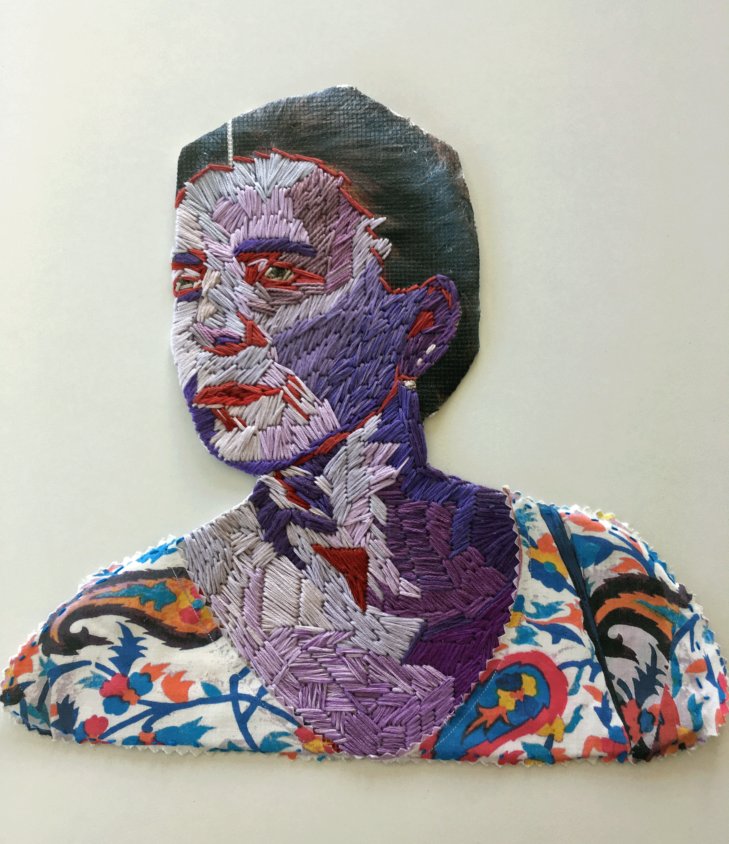 Embroidery and print on fabric, portrait of my friend Chiara, format A4