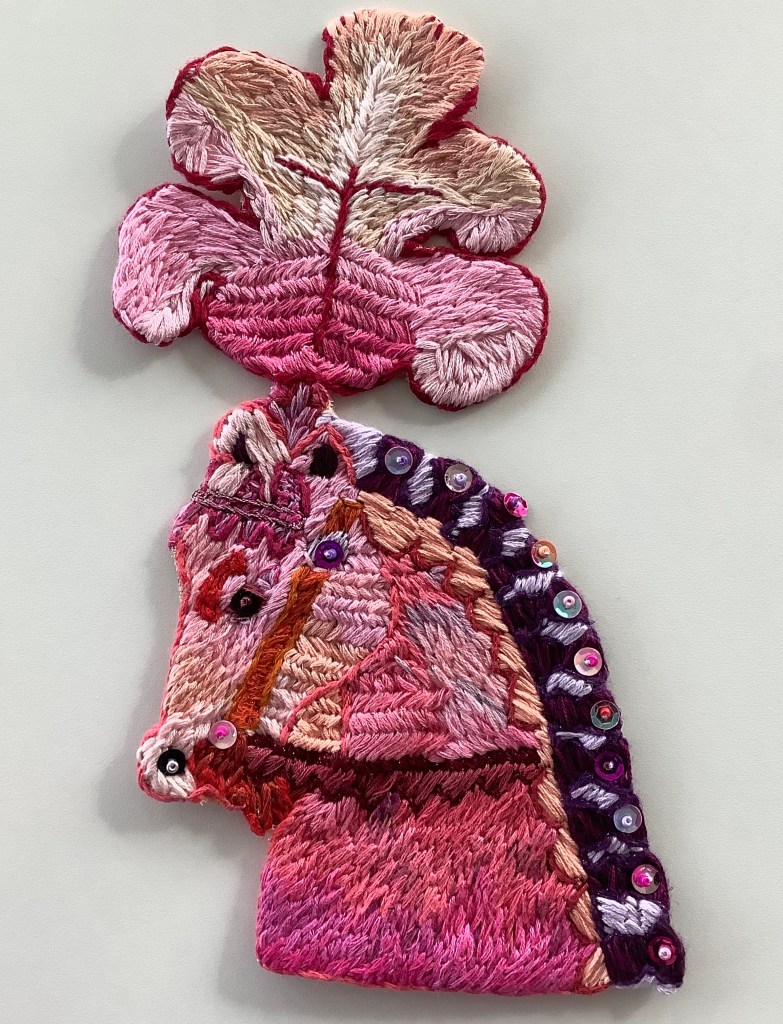 Hand embroidered horse patch with beads and sequins