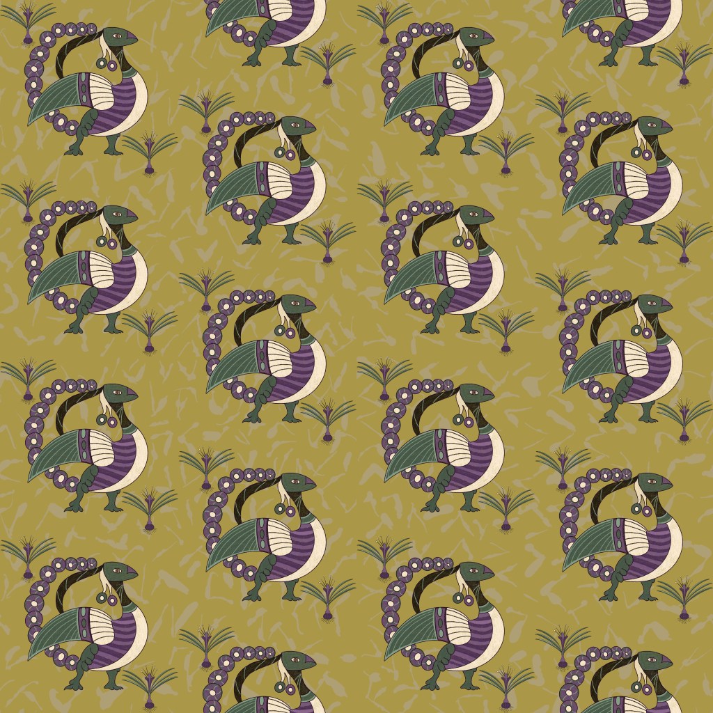 Purple birds inspired by an antique tile
