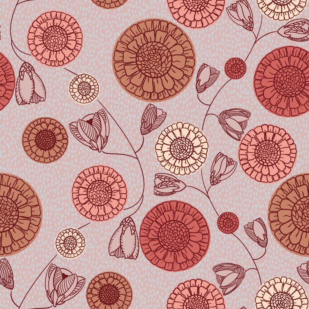 Floral pattern design in pink and orange printed on cotton