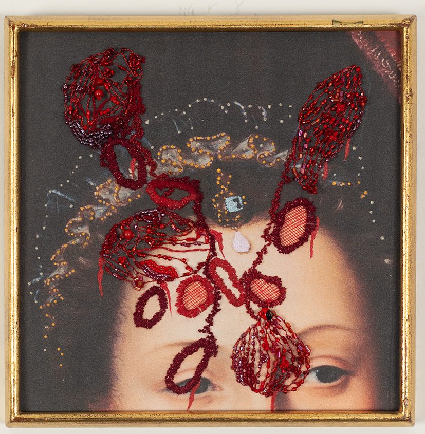 Gold work, beads, French knots