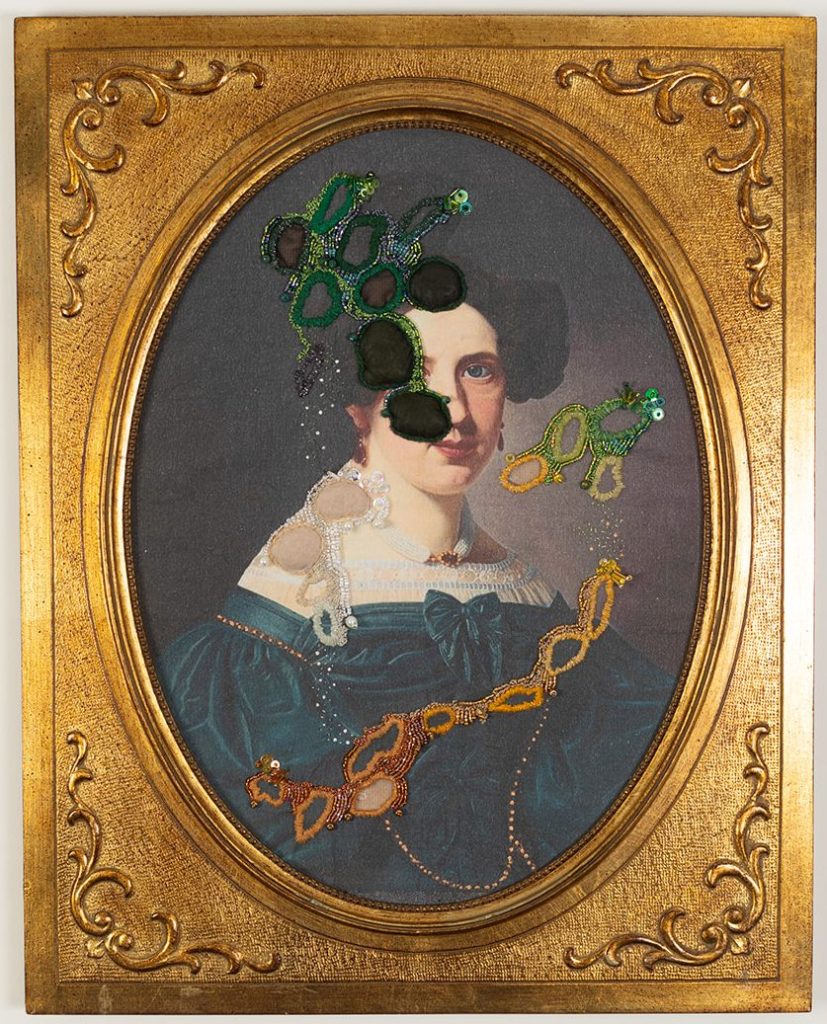 Gold work, beads, French knots